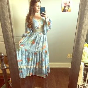 70's vintage floral prairie dress gown